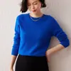 Suéter de punto liso de manga larga para mujer, de cachemira, sin costuras, de una sola pieza, cuello redondo, nuevo para otoño e invierno