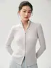 26 Cardigã de Cashmere com Zíper Duplo Listrado Novo Estilo Suéter Feminino Gola Alta Outono e Inverno Nova Jaqueta de Cashmere Slim Fit