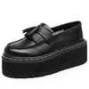 Mocasines de Borlas con Suela Gruesa para Mujer, Zapatos de Cuero Genuino de Caña Baja con Patrón de Lichi de Primera Capa, Zapatos de Plataforma Ligeros Versátiles para Estudiantes