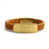 Pulsera de Acero de Titanio Estilo Xizang de Cinco Sutras para Hombres y Mujeres, Pulsera Versátil Color Oro Arena, Pulsera de Cordón de Cuero, Venta al por Mayor