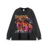 Camiseta de manga comprida lavada com estampa de retrato de rap de rua masculina retro hip hop Street angustiada camiseta de base de tamanho grande