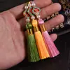 Pingente de Nó Chinês com Franja de Trevo de Quatro Folhas e Caractere da Sorte 5,5cm com Franja para Decoração de Pen Drive e Capa de Celular