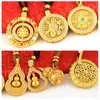 Colgante de Brújula de los Ocho Tesoros con Incrustaciones de Diamantes, Joyería de Calabaza Calada en Oro Arena Antigua, Collar de Cuerda Negra Giratorio Estilo Chino para Mujer