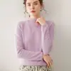Prenda de una pieza Baicai Rong suéter de punto suelto de cachemira para mujer otoño e invierno nuevo estilo dobladillo enrollado cuello semi-alto manga larga camisa de capa base