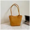 Moda Transfronteriza Nicho Bolso Cubo con Patrón Tejido Bolso de Mujer Nuevo Casual Simple Bolso de Viaje al Trabajo Bolso Bandolera al por Mayor