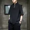 Top estiloso com design de manga, respirável e leve, camiseta plus size para homens grandes, estilo chinês de manga curta bordado para o verão, corte solto
