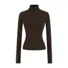 Camiseta Básica de Manga Larga con Cuello Medio Estilo Ligero y Sofisticado para Mujer Otoño e Invierno Nueva Lana Elástica Ajustada Corta
