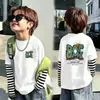 Camiseta de Manga Larga para Niños Algodón Puro Otoño Nuevo Estilo Guapo Capa Base Primavera y Otoño Niños Elegante Estilo Coreano Top Falso de Dos Piezas