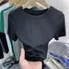 Camiseta de Seda de Gelo de Alta Qualidade Nova Manga Curta Feminina Cor Sólida Versátil Malha Fina Camiseta Básica Camiseta Pequena Top
