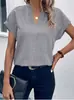 2026 Amazon Transfronterizo Nueva Camisa de Verano para Mujer de Color Sólido con Cuello en V y Mangas Murciélago Moda Top de Manga Corta
