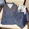 Pijama de Manga Larga a Rayas de Bloque de Color de Diseño de Alta Gama Estilo Coreano para Mujer, Nuevo Modelo Primavera y Otoño 2026, Conjunto de Ropa de Casa con Pantalón Largo