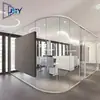 Mamparas Curvas de Vidrio para Oficina Personalizables con Acero en el Interior y Aluminio en el Exterior, Mamparas Altas de Vidrio Templado de una Sola Capa, Salas Acústicas Transparentes