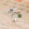 Anillo Yilu Silver de plata de ley 925 con jade Hetian natural y jaspe, estilo vintage, pulido y desgastado, con diseño de fénix abierto para mujer.