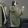 Sudadera con capucha bordada con letras de peso pesado para hombre y mujer, conjunto de pareja vintage de gamuza sintética para otoño e invierno, chaqueta juvenil y elegante