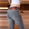 Jeans Masculino High-End de Hong Kong, Jeans Lavado Reto Elástico para Primavera e Outono para Homens Jovens e de Meia-Idade, Calça de Comprimento Nove Pontos