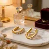 Brincos de Pérola de Cobre Banhados a Ouro 18K, em Forma de U, Simples, Estilosos, Versáteis, Presilhas de Orelha Retangulares Geométricas