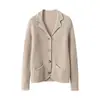 Cardigã de cashmere com gola de alfaiate, nova coleção outono/inverno 2026, peça base feminina justa ao corpo, estilo elegante, malha canelada, peça externa de abotoamento simples