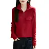 Cárdigan de Punto Minimalista con Cuello Alto y Media Cremallera para Mujer con Bolsillos, Prenda Exterior Adelgazante de Manga Larga