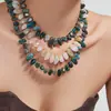 Processamento Personalizado de Pedras Naturais Coloridas Colares de Contas Artesanais para Mulheres, Moda Transfronteiriça Europeia e Americana, Acessórios de Pescoço Personalizados de Alta Qualidade