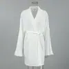 Roupão de Tricô Europeu e Americano Outono e Inverno Transfronteiriço Manga Longa Franzido Amigo da Pele Jacquard Roupa de Casa Feminina Cardigan Pijama Branco