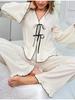 Pijama com Design 2025 para Mulheres, Cardigã Sexy com Decote em V e Cadarço, Calça de Manga Longa, Conjunto Confortável e Casual para Casa
