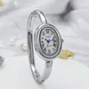 Nuevo Pulsera de Bañera Incrustada de Diamantes Reloj para Mujer, Elegante Reloj Ovalado con Escala Romana para Mujer, Reloj de Cuarzo