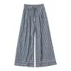Pantalones Casuales de Diseño Estilo Coreano a Cuadros para Mujer, Nuevo Estilo de Verano, Cintura Alta Elástica, Pantalones Rectos Anchos Cortos