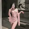 Conjunto de Pijama Rosa Strapless Estilo Puro Desejo Tamanho Plus Sexy Alça no Pescoço Faixa na Barriga Duas Peças Verão Nova Chegada Elegante Socialite