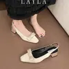 Sandalias Cerradas Estilo Ballet para Mujer, Diseño de Nariz de Cerdo, Zapatos de Espalda Abierta, Novedad Verano 2026 Cuadrados con Tacón Grueso y Moño