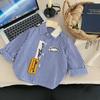 Camisa Infantil 2026 Bangcheng Outono Estilo Coreano Camisa de Manga Longa Listrada Vertical para Meninos Jaqueta Fashion Tendência F0456