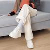 S~5Xl Calças de Perna Larga Forradas com Lã de Chenille Inverno Novo Cintura Alta Reta Estudante Slim Cor Pura Calças Casuais Femininas