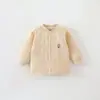 Top Cálido de Tres Capas para Bebé Otoño e Invierno Delgado Acolchado Algodón Puro Algodón de Aire Cárdigan Cruzado para Bebé Ropa de Hogar de Otoño Ropa Exterior