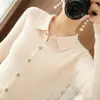 Nova Camisa Feminina Cardigan de Tricô Manga Longa Jaqueta Slim Fit Tamanho Grande Gola Polo Suéter Cor Sólida Botão Top Macio