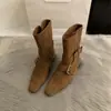 Botas de mujer de otoño a la moda, punta cuadrada, adelgazantes, nuevas, con tacón grueso, botines estilo western, botines de media caña retro francés 2026