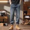 Calça Jeans Masculina de Verão Nova Lyocell Tencel Tamanho Grande Masculina Solta Stretch Retro Lavada Fina