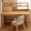 Escritorio de estudio de madera maciza con estantería, escritorio integrado para uso doméstico, escritorio de computadora para dormitorio, banco de trabajo simple para estudiantes