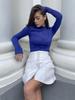 Suéter Camiseta Base de Punto Ajustado Manga Larga Cuello Medio Alto Azul Klein 2026 Otoño Nuevo Moda Europea y Americana Top