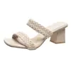 Zapatos de Mujer de Talla Grande de Comercio Exterior 2026 Verano Nueva Moda Sandalias de Tacón Cuadrado Tira Trenzada Tacón Grueso Sandalias de Playa para Mujer