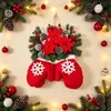 Corona de Navidad Centelleante Transfronteriza Guantes de Navidad Guirnalda Brillante Copos de Nieve Afelpados Hojas de Pino Bayas