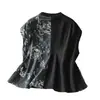 Camisa Delgada de Algodón y Lino con Cuello Alto para Mujer 2026, Top Artístico Asimétrico de Manga Media Suelto de Talla Grande para Verano