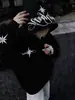 Tendencia Nacional Estilo Americano High Street Sudadera con Capucha Bordada Estrella Polar para Hombres y Parejas, Sudadera de Polar Holgada de Marca de Moda para Mujeres