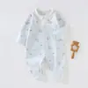 Macacão de Algodão Puro com Manga Longa para Bebê para Primavera e Outono, Body Classe A para Bebê sem Ossos, Macacões Estampados com Gola para Meninos e Meninas