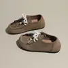Zapatos de Mula para Mujer de Gamuza Marrón con Cordones y Cuentas, Estilo Nuevo de Primavera, Cómodos, Versátiles, de Moda, Casuales, para el Uso Diario y el Trabajo