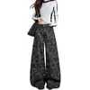 Nuevos Jeans Camuflados Lavados de Pierna Ancha Estilo Retro Americano High Street para Mujer, de Cintura Alta, Adelgazantes, Versátiles, Caídos, de Largo Hasta el Suelo, Pantalones de Moda