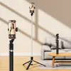 Tripé pau de selfie Bluetooth, multifuncional para selfies, transmissões ao vivo, viagens e uso de celular, com iluminação de 360 graus, opções de uso na mão e de apoio no chão, design universal