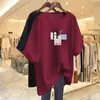 Top de Verano Fino Estampado de Longitud Media para Mujer Talla Grande que Cubre el Vientre, Camiseta de Manga Corta de Comercio Exterior, Tendencia Estilo Coreano