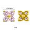 Arete de titanio bañado en oro con forma de trébol de cuatro hojas y circón, arete de clip para cartílago con forma de trébol de la suerte de circón multicolor, accesorios para piercing