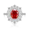 Anel de Gemas Coloridas Cheio de Diamantes Formato Ovo de Pombo Corte Flor de Gelo para Mulheres, Anel Super Brilhante Formato Ovo de Diamante de Alto Carbono, Dropshipping para Transmissão ao Vivo