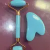 Roller Duplo Gua Sha Massageador de Quartzo Rosa em Formato de Coração Ouro Rosa Levantamento Facial Beleza Facial Roller Duplo