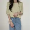 2026 Nuevo Estilo de Verano Suave Color Caramelo Estilo Coreano Cuello Redondo Tejido Camiseta de Manga Corta Top Versátil y Elegante para Mujer